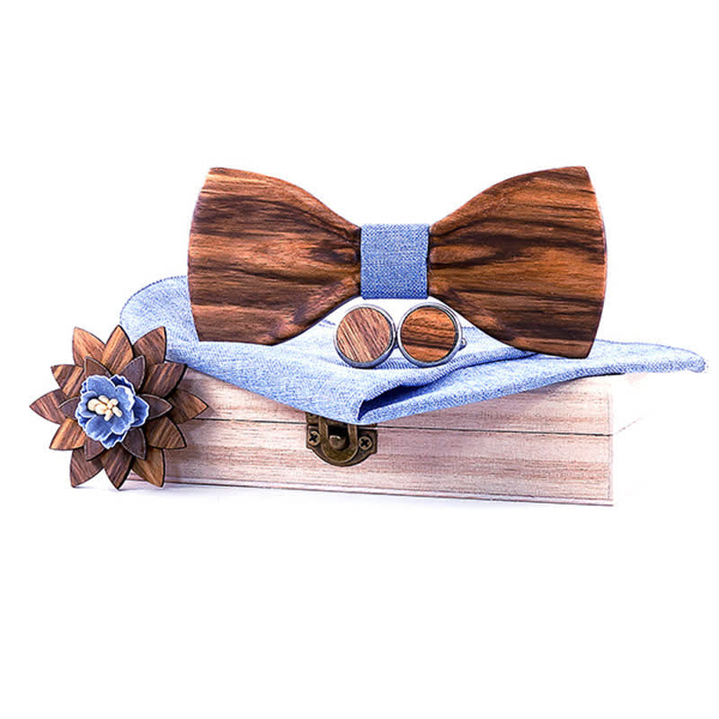 4Pcs Men's Formal Concave Wooden Bow Tie Set