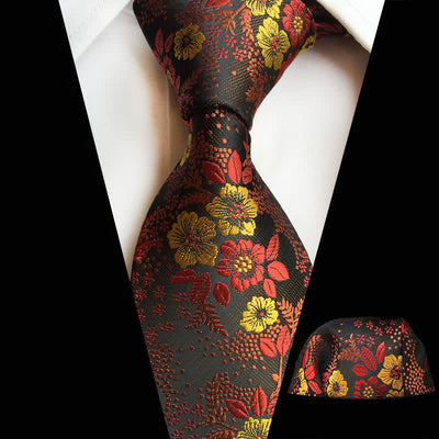 2Pcs Men's Plum Blossoms Floral Necktie Set