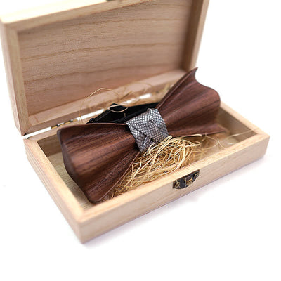 2Pcs Men's 3D Embossment Wooden Bow Tie Set