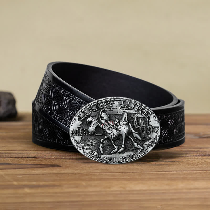 Men's DIY Lucky Luke Riding Donkey Buckle Leather Belt