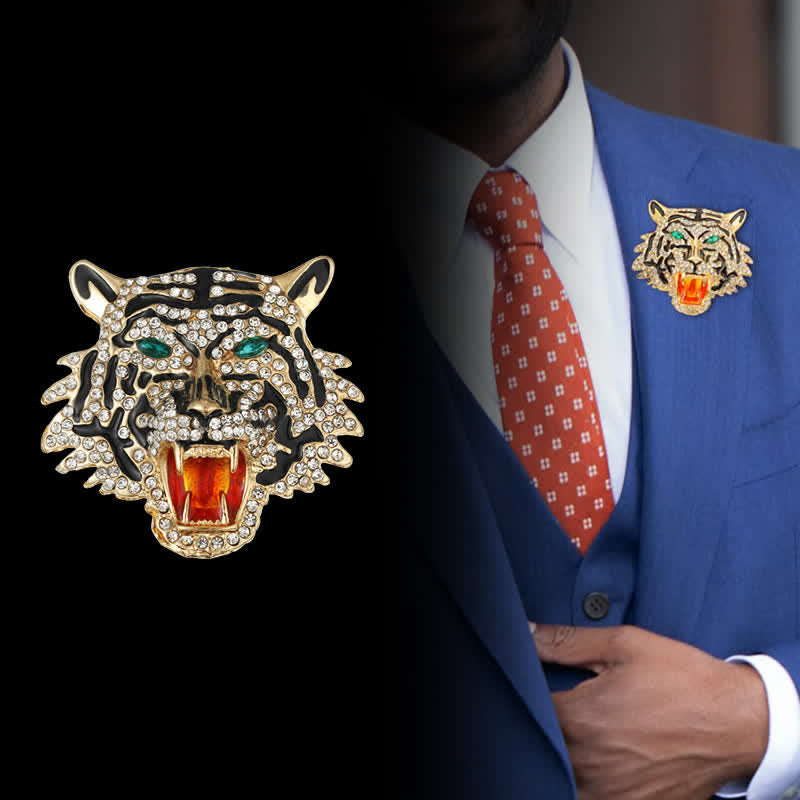 Men's Retro Tiger Head Brooch