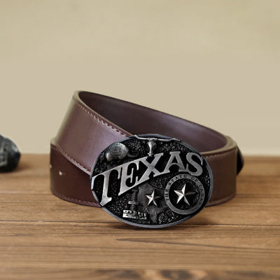 Men's DIY Texas State Heritage Attitude Buckle Leather Belt