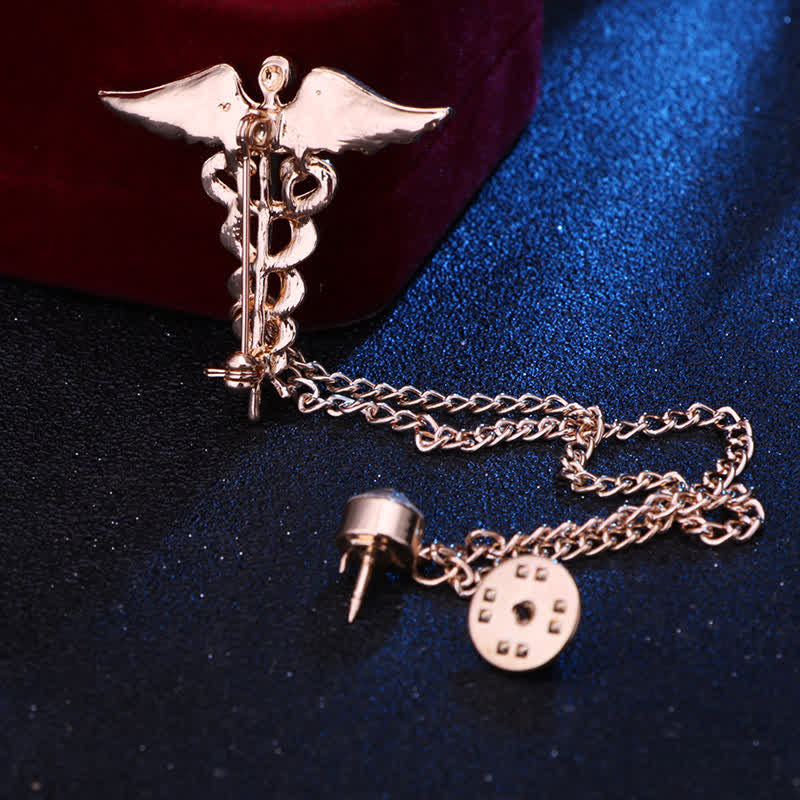 Men's Caduceus Double Snakes Chain Brooch