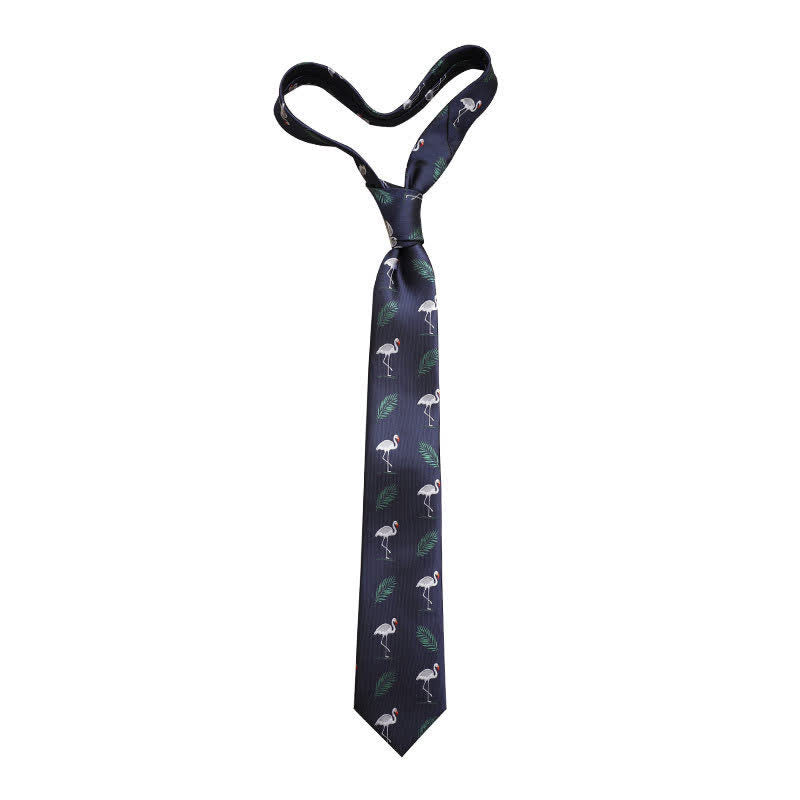 Men's Navy Blue Tropical Style Flamingo Necktie