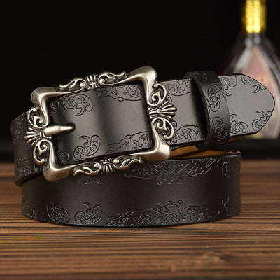 Women's Retro Floral Decorative Leather Belt