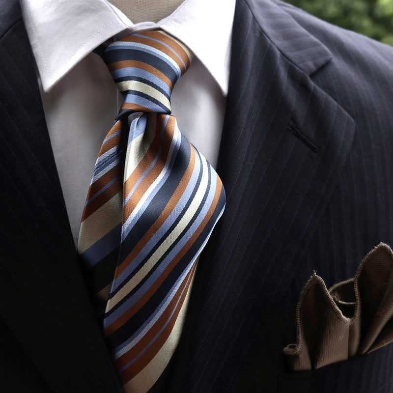 Men's Classic Striped Wide Real Silk Necktie