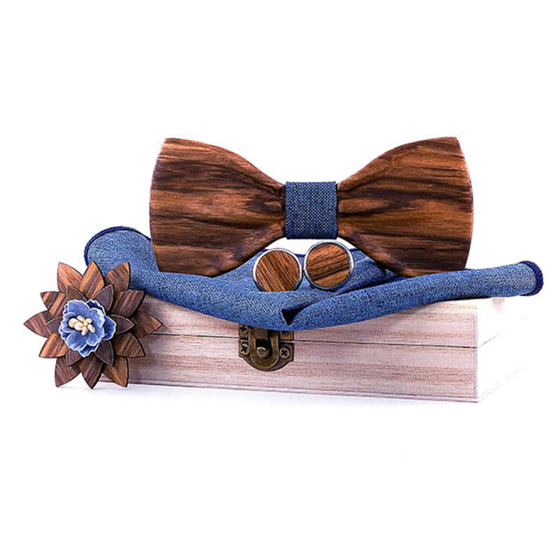 4Pcs Men's Formal Concave Wooden Bow Tie Set