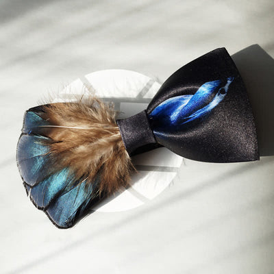 Noble Navy & Black Bird Feather Bow Tie