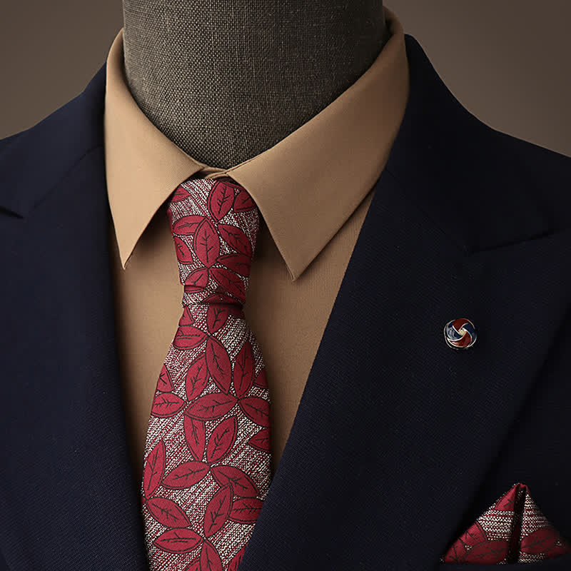 Men's White & Burgundy Leaves Necktie