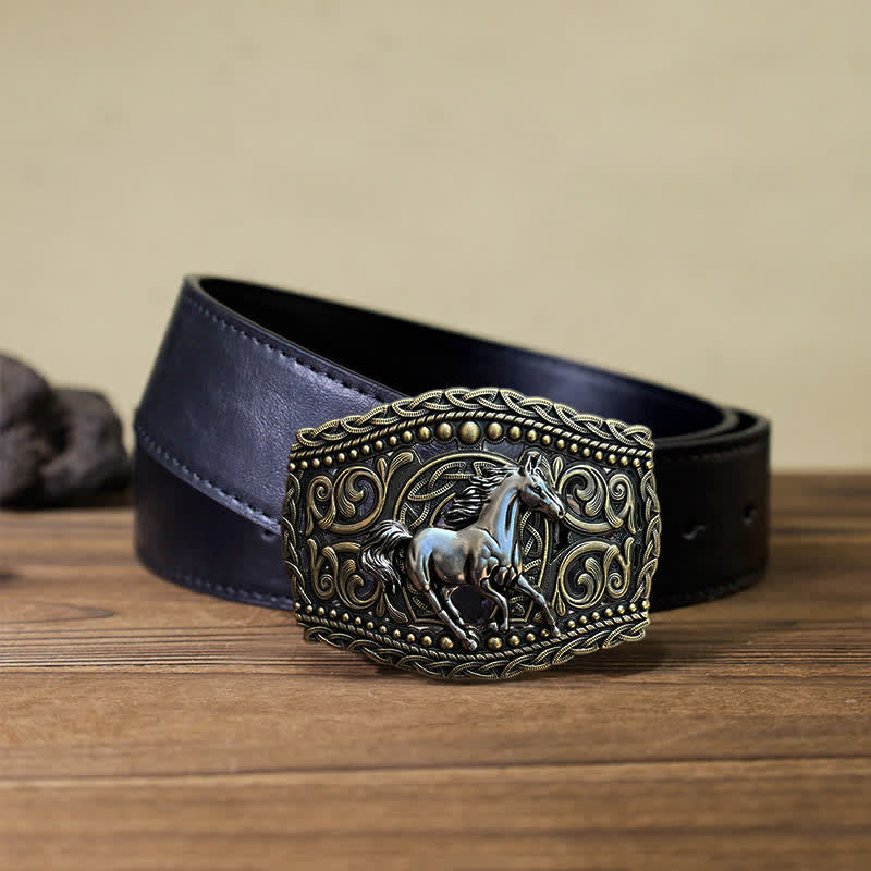 Men's DIY Free Running Horse Buckle Leather Belt