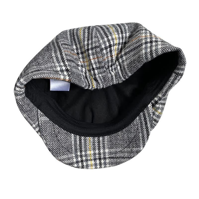 Gray Plaid Yellow Stripes Newsboy Beret Cap