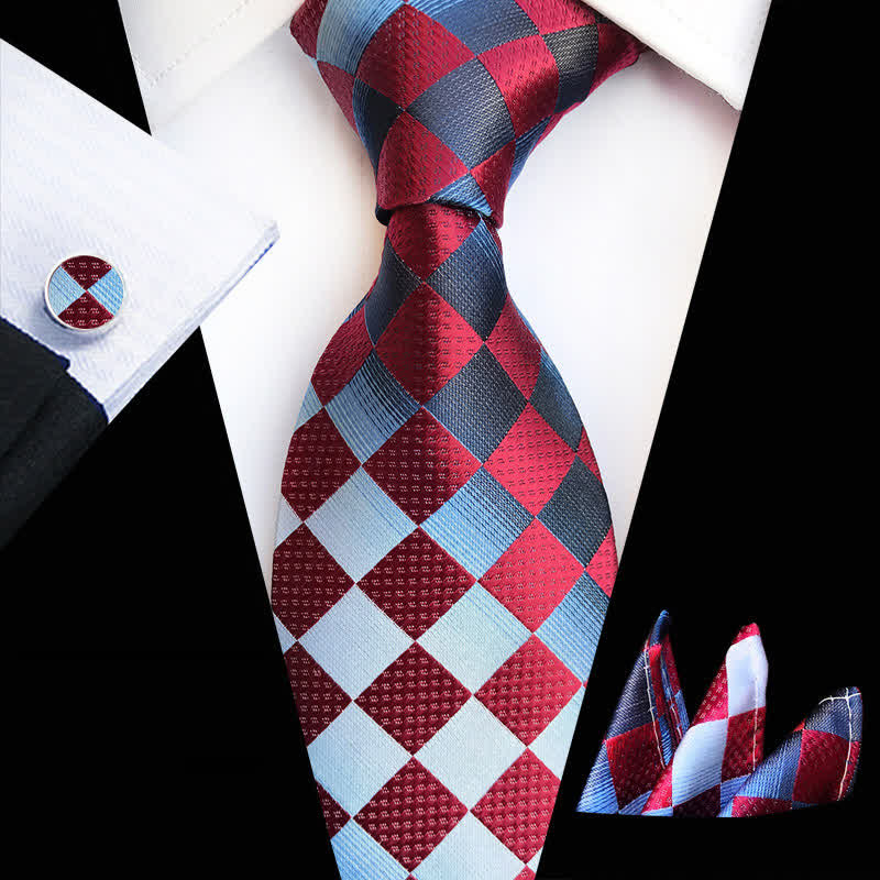 3Pcs Men's Contrast Color Checkerboard Necktie Set