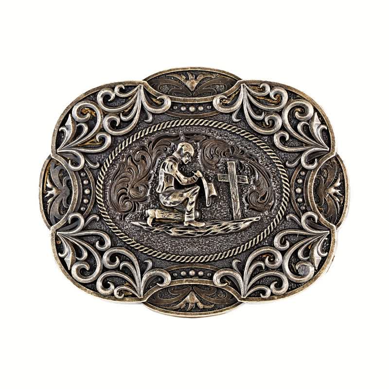 Men's DIY Kneeling Prayer Western Buckle Leather Belt