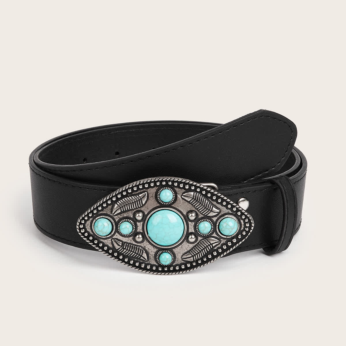 Women's Bohemia Turquoise Leaf-Shaped Buckle Leather Belt