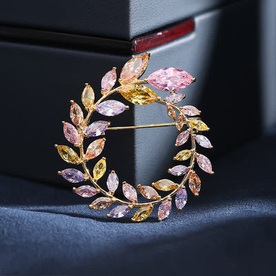 Women's Golden Wheat Leaves Zircon Brooch