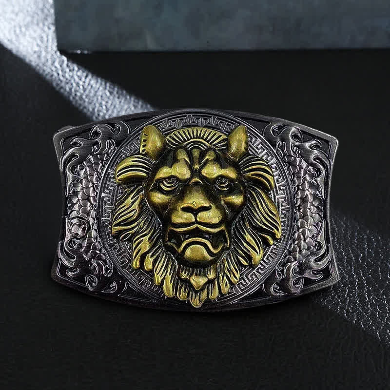 Men's DIY Gold Lion Hidden Folding Knife Leather Belt