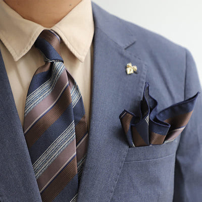 2Pcs Men's British Color Contrast Striped Necktie Set