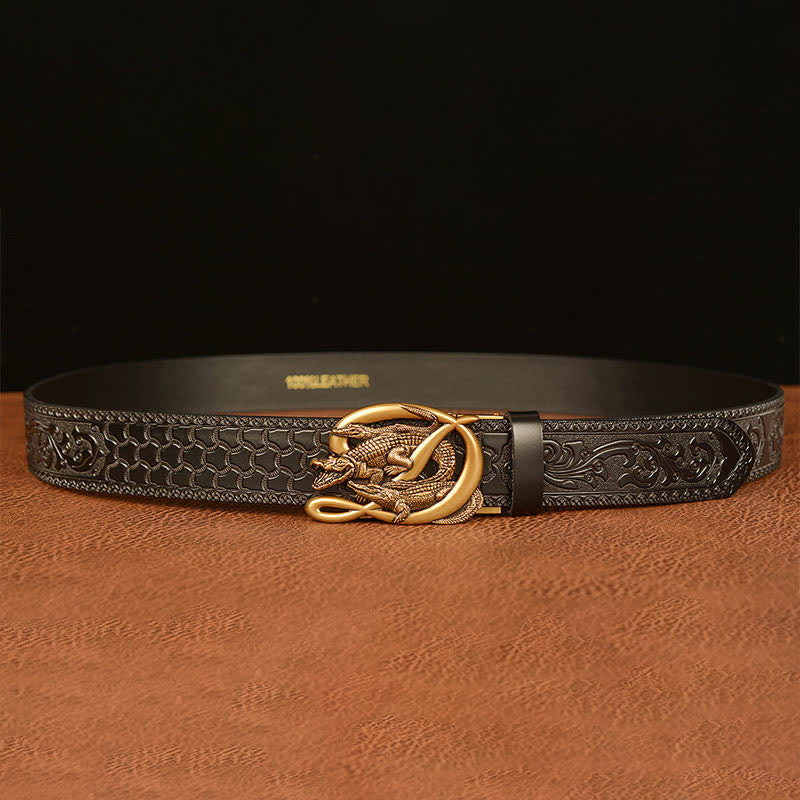 Men's Crocodile Buckle Embossing Leather Belt