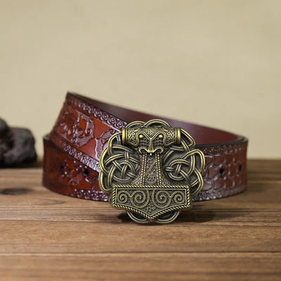 Men's DIY Viking Thor's Hammer Buckle Leather Belt