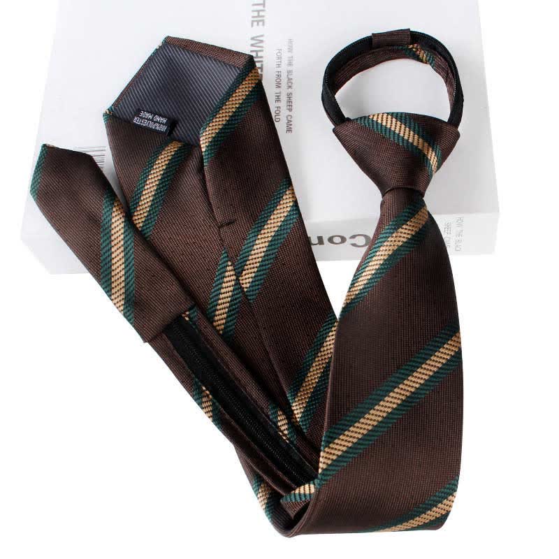 Men's Color Block Zipper Tie Wide Striped Necktie