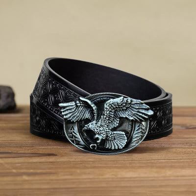 Men's DIY Flying Bald Eagle Buckle Leather Belt