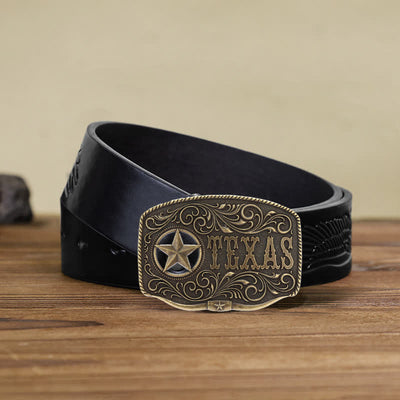 Men's DIY Texas Hollow Pentagrame Buckle Leather Belt