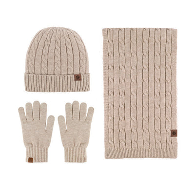 3Pcs Unisex Alpaca Warm Hat Scarf Gloves Set