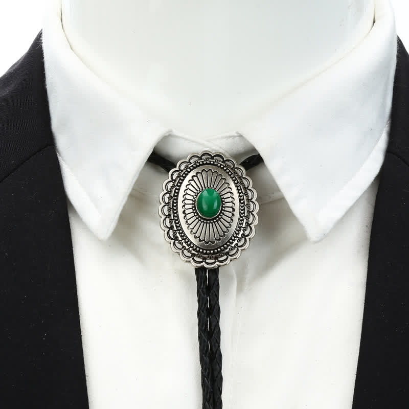 Art Green Natural Stone Tribal Style Bolo Tie