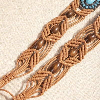 Women's Turquoise Inlaid Bohemian Braided Waist Rope Belt