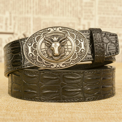 Men's Wild Goat Alligator Pattern Leather Belt