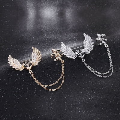 Men's Heart Angel Wings Chain Brooch