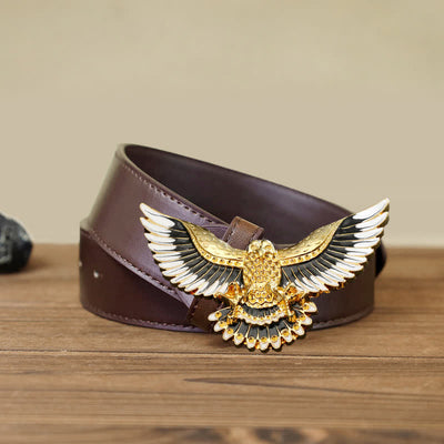 Men's DIY Golden Eagle Spread Wings Buckle Leather Belt