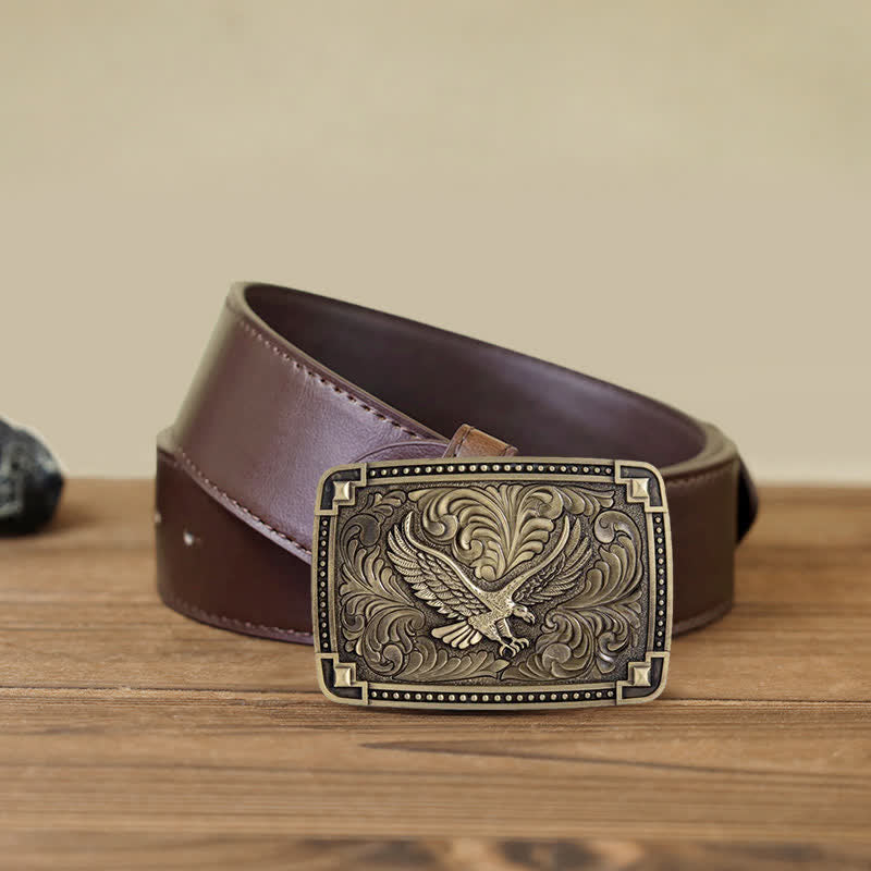 Men's DIY Soaring Eagle In Dreamy Sky Buckle Leather Belt