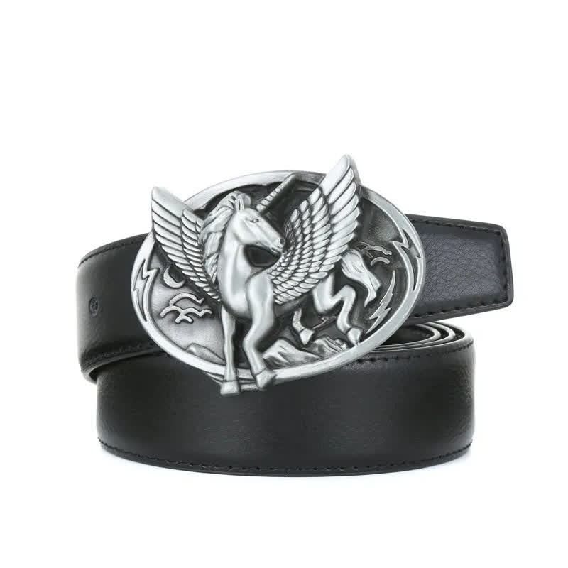 Men's DIY Antique Silver Unicorn Buckle Leather Belt