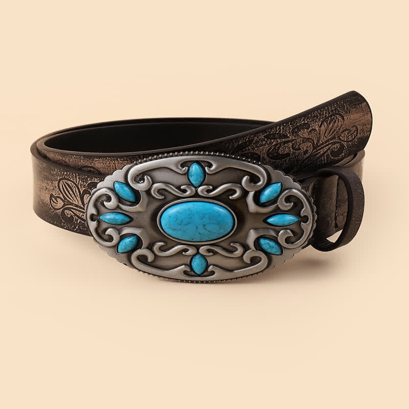 Women's Turquoise Decor Oval Buckle Leather Belt – FloralTrip