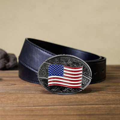 Men's DIY American Flag Hidden Folding Knife Leather Belt