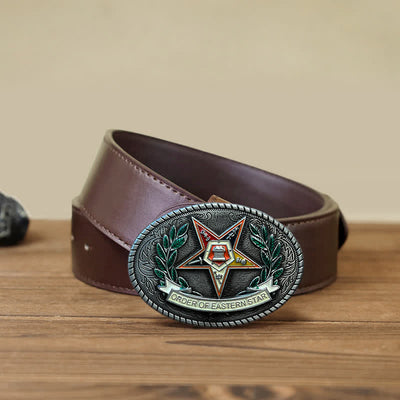 Men's DIY Pentagram Eastern Star Buckle Leather Belt