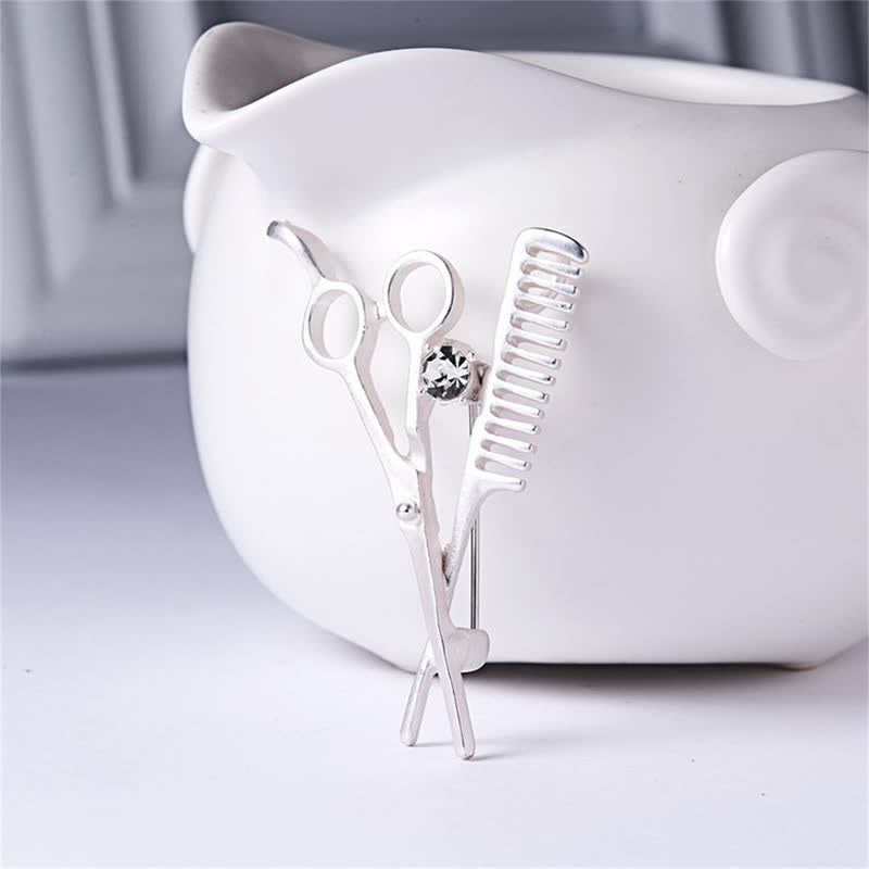 Unisex Novelty Barber Scissors Comb Brooch