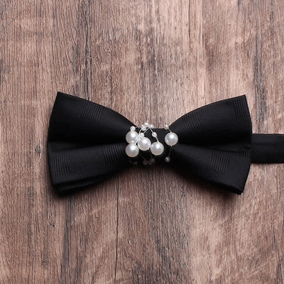 Men's Black Personality Pearls Bow Tie