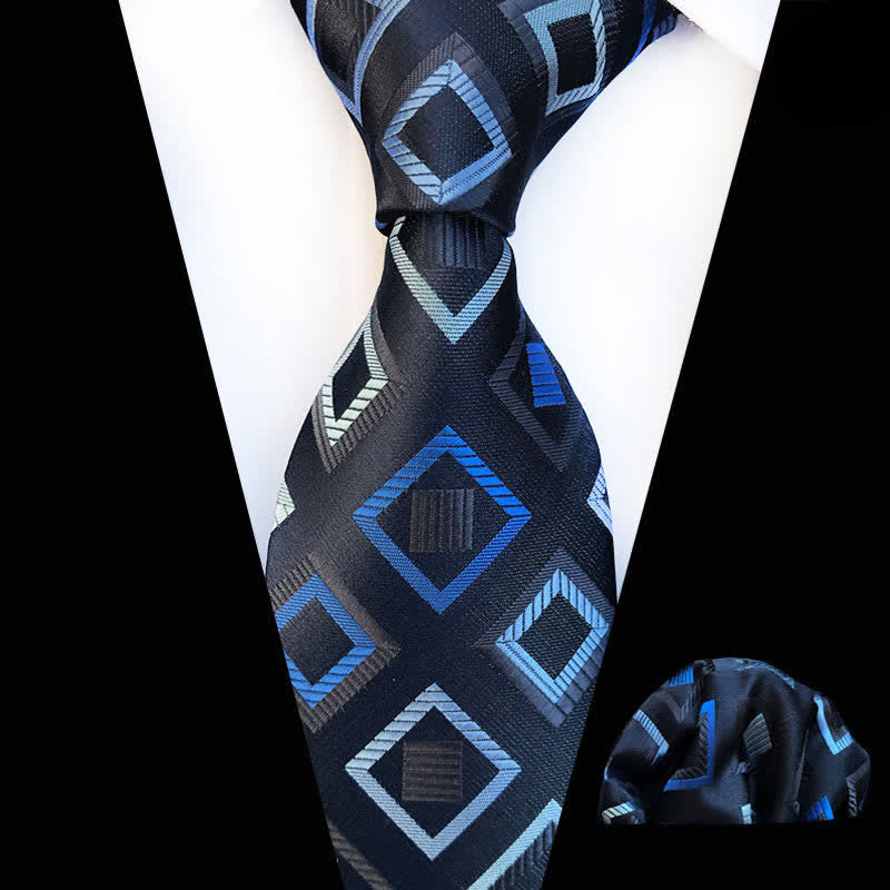 2Pcs Shades of Blue Men's Cubic Geometric Cravat Necktie Set