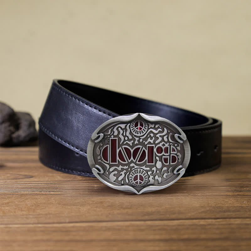 Men's DIY Rock Band The Doors Buckle Leather Belt