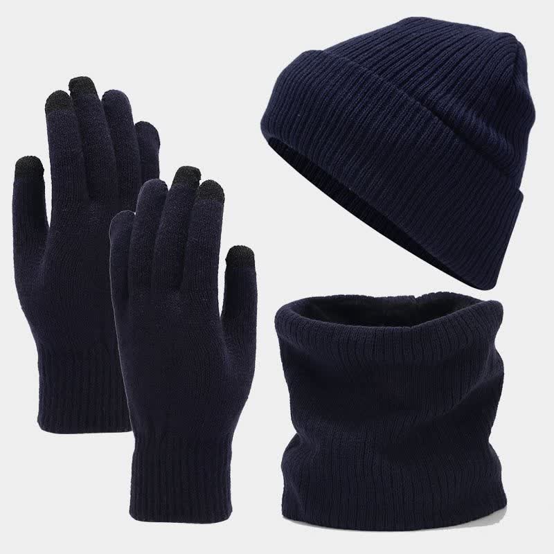 3Pcs Unisex Solid Color Twill Hat Scarf Gloves Set