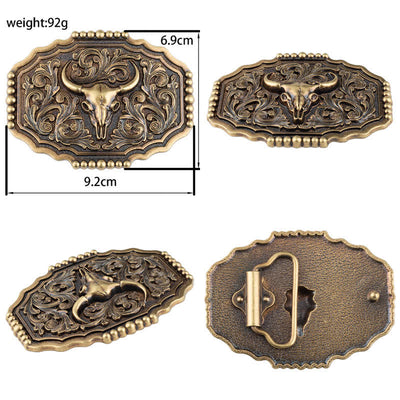 Men's Classic Floral Bull Skull Leather Belt