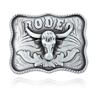 Men's DIY Silver Longhorn Bull Rodeo Buckle Leather Belt