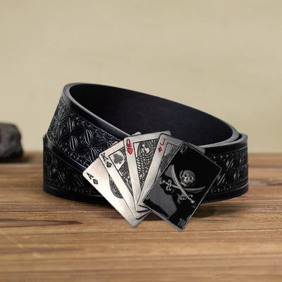 Men's DIY Pirate Skull Poker Flush Buckle Leather Belt