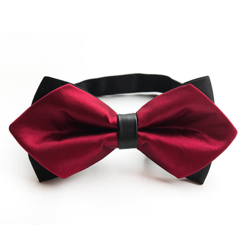 Men's Burgundy Double-layer Pointy Bow Tie