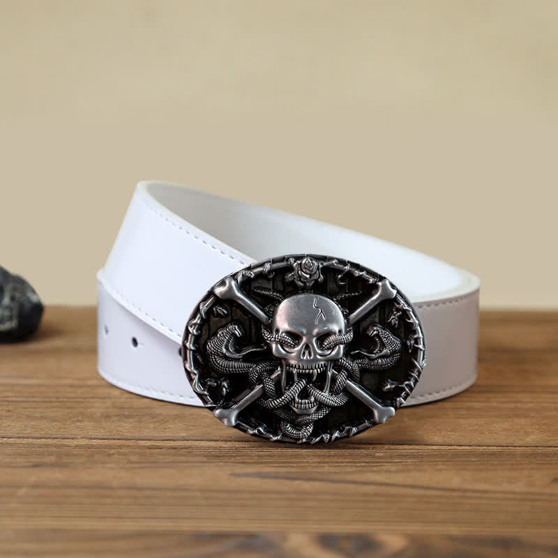 Men's DIY Gothic Cross Skull Snake Buckle Leather Belt