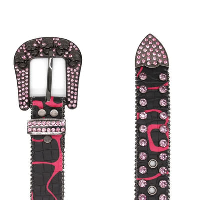 Skull Inlaid Design Rhinestone Rivet Leather Belt