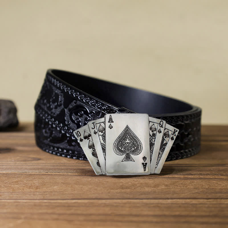 Men's DIY Poker Royal Flush Buckle Leather Belt