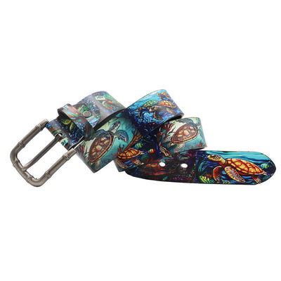 Colorful Turtle Sea Animal Printed Leather Belt